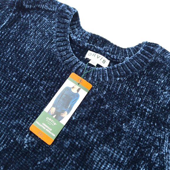 Orvis Womens Chenille Pullover Sweater XXL Blue Relaxed Fit Ribbed Cuffs and Hem - Picture 1 of 9